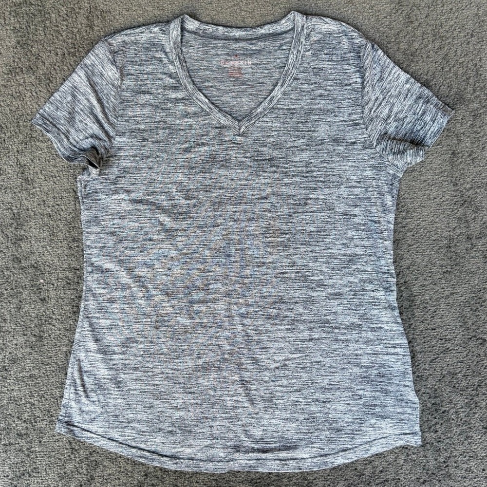 Danskin Womens XL Grey Space Dye V-Neck Activewear Short‎ Sleeve T-Shirt 8506